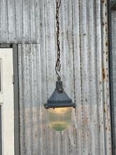 Grijze bol lamp Industrieel stijl in Ribbelglas en metaal,
