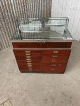 Antique style Antique glass counter with drawers  in Wood and glass, Europe
