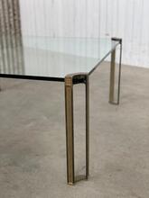 Peter ghyczy style Vintage coffee table in Glass and brass, Europe 20e eeuw