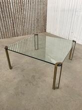 Peter ghyczy style Vintage coffee table in Glass and brass, Europe 20e eeuw
