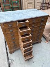 Toonbank uit apotheek Antiek stijl in hout marmerblad, Frankrijk 20e eeuws