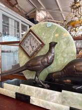 Antique style Art Deco clock bronze statue pheasant in marble 1930