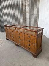 Antique style Pharmacy Counter in wood and glass, France 20th Century