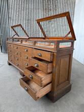 Antique style Pharmacy Counter in wood and glass, France 20th Century