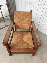 Vintage eiken en biezen rookstoel stijl in Hout en biezen, Nederland